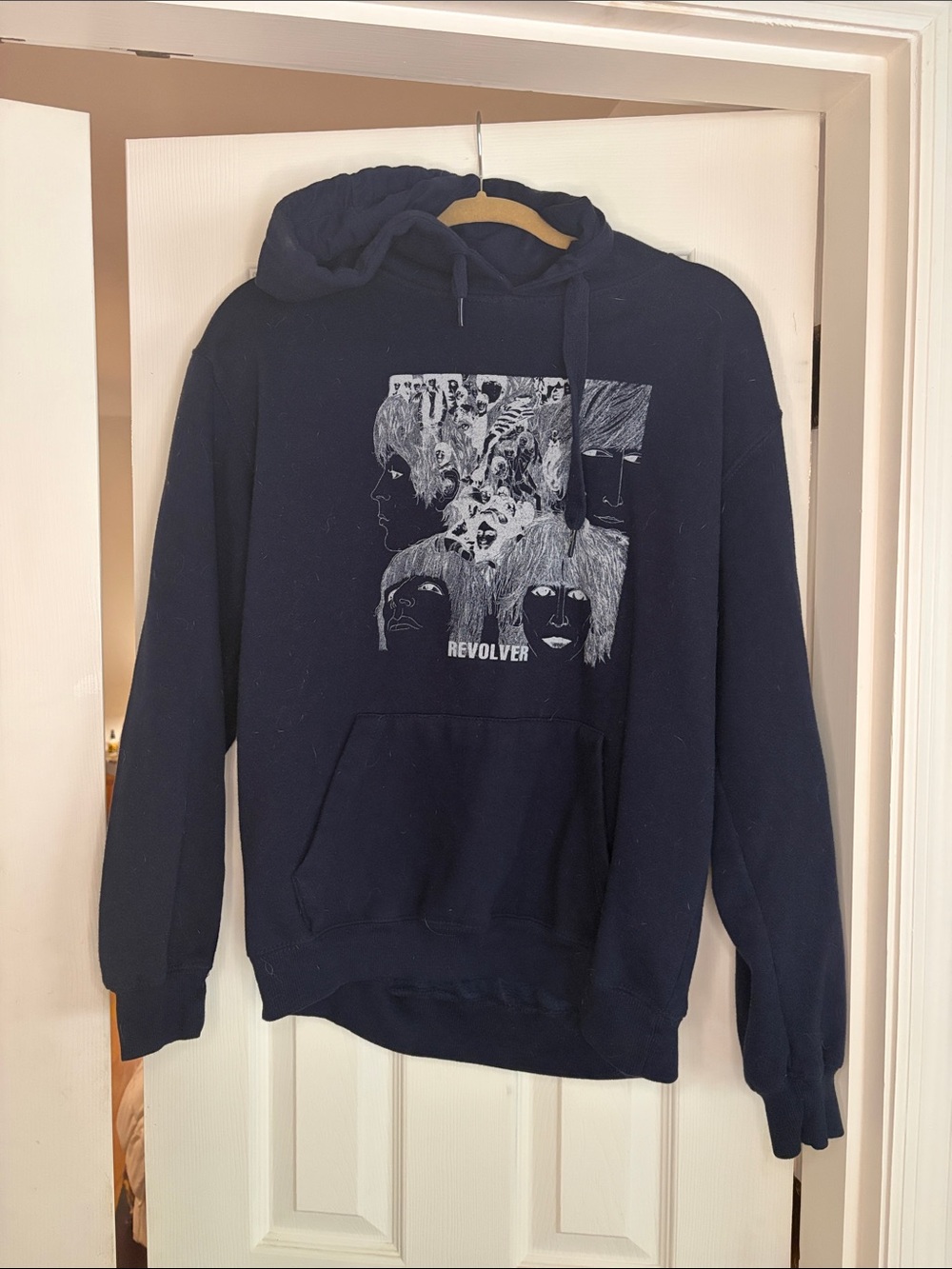 Navy Blue Graphic Pullover Hoodie - Revolver Design Beetles